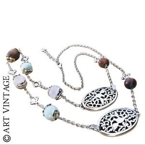 ⭐️Brighton⭐️Songbirds Song Birds Large Stone Wood Beads Silver Plated Necklace